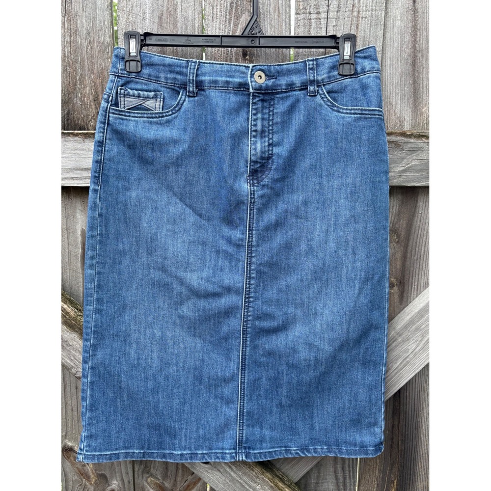 Womens Blue Denim Pencil Skirt Size 6 Medium Wash Knee Length Lagenlook Western